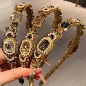 레트로 복고풍 넓은 진주 큐빅 가을 겨울 머리띠 3종