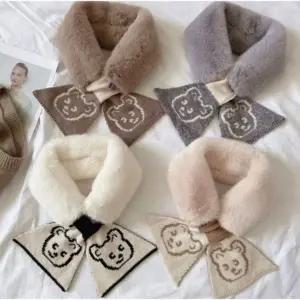 당일 곰돌이 니트 쁘띠 퍼 목도리 겨울 따뜻한 귀여운 머플러