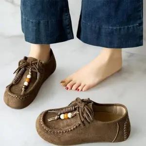 [옷자락]여성 스웨이드 매듭 보헤미안 스티치 플랫 슈즈