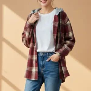 후드 레이어드 체크셔츠자켓 겨울 보온 셔켓