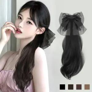 쉬폰 리본 C컬 분리형 집게 부분 가발/여자/여성/집게핀/뒷머리/헤어/피스/붙임머리/자연스러운/내추럴