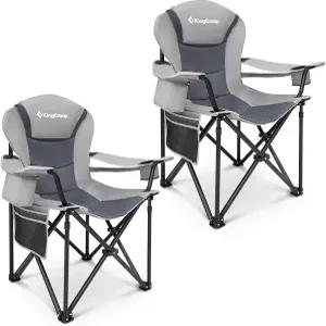 허리 지지대가 있는 킹캠프 오버사이즈 캠핑 접이식 의자 쿨러백이 헤비 듀티 인체공학적 패딩 암 컵 홀더