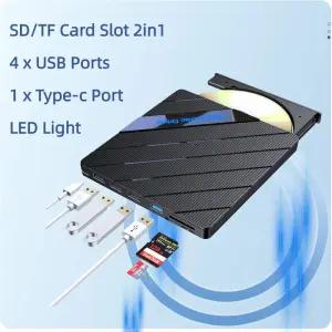 CD롬 플레이어 TISHRIC 7-in-1 USB 30 C 외장 DVD CD 드 버너 SD TF 카드 리더 CD-RW DVD-ROM PC 노트북 데