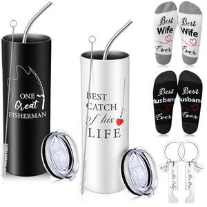 약혼 기념 발렌타인 데이를 위한 티온시 커플 선물 세트 남편과 아내 스테인리스 스틸 단열 여행 텀블러 양말 열쇠고리