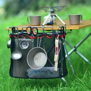 사이드 포켓 캠핑테이블 매쉬랙 측면가방 야외 수납