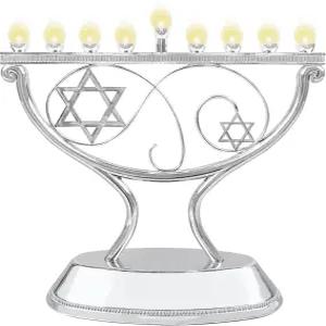 Ner Mitzvah LED 전기 하누카 메노라 전통적이고 독특한 촛대 배터리 또는 USB 전원 및 코드 포함 실버