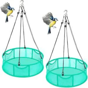 2개의 새 씨앗 캐처 트레이 매달린 피더 16인치 그린 스필 가드 플랫폼 후크가 달린 방풍 메쉬 후프 야외