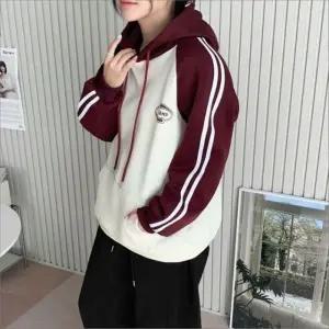 여성 스포티 배색 후드티 캐주얼 상의 풀오버 티셔츠 3색