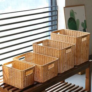 대형라탄바구니 사각 손잡이 옷정리 바스켓