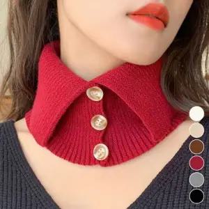 겨울 목폴라 넥워머 단추 여자 니트 페이크 터틀넥