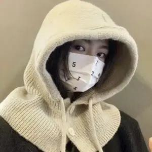 후드 바라클라바 여자 보온 여유핏 넥워머 겨울 니트