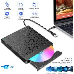 CD롬 플레이어 외부 CD DVD 드 USB 30 C 2-in-1 블루레이 버너 RW 라이터 리더 노트북 데스크탑용 DVD-ROM