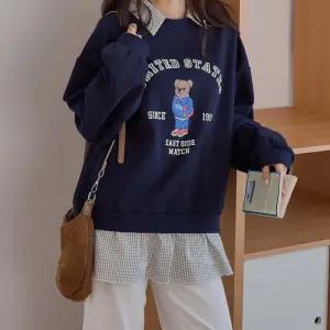 곰 프린팅 셔츠 카라 레이어드 맨투맨 루즈핏 여성 빅사이즈