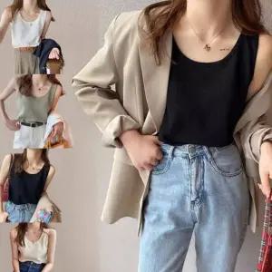 여성 와플 기본나시 민소매 티 슈퀘어넥 끈 나시 이너