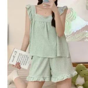 여름 시원한 여성잠옷 홈웨어 세트 파자마 파자마 파자마 셋트 바스락