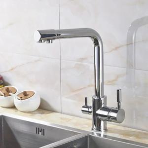 루나식 구리 따뜻한 것과 차가운 현대 주방 싱크 수도꼭지 스테인레스 스틸 듀얼 스파우트 식수 필터 더블