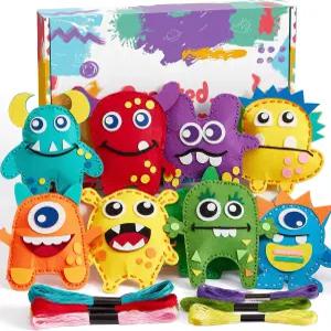 TUZT 나의 첫 번째 용 재봉 키트 - 12개의 미리 절단된 몬스터 플러시 장난감 가위 플라스틱 바늘 및 실