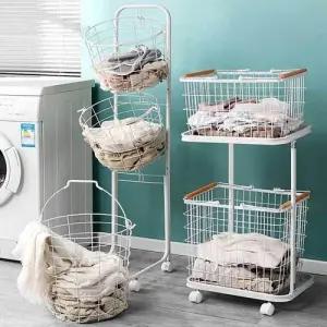 LW 스틸 빨래바구니 분리수거 이동식 트롤리 세탁물 빨래통 바스켓 WFLM0IJ