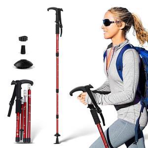 충격 방지 및 T-그립 핸들이 있는 텔레스코픽 워킹 지팡이 43인치 - 7075 알루미늄 퀵락 트레킹 폴, 하이킹, 캠핑, 등산용 초경량 제품