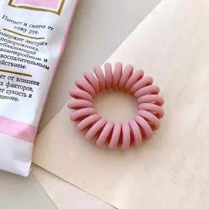 파스텔 무광 전화선 스프링 헤어끈 핑크