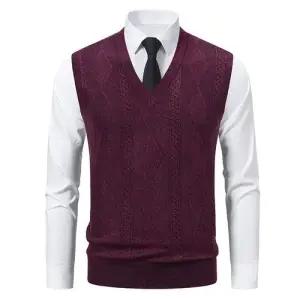 남성 조끼 추동 기모 캐주얼 체크 풀오버 나시 니트 힛템