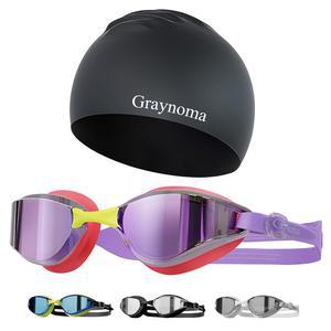 그레이노마 수영복 및 수영모 세트, 하이 스트레치 실리콘 김서림 방지 성인 남성용