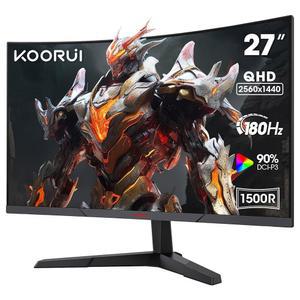 쿠루이 27인치 커브드 게이밍 모니터, 180Hz QHD 1440P 컴퓨터 1ms R1500 VA 디스플레이, HDR10, 90% DCI-P3, 어댑티브 싱크, VESA 호환, 틸트 조절 가능 27E6QCA