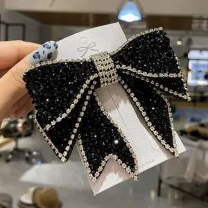 리본 삔 머리핀 헤어 반묶음 블랙 고급 비즈 큐빅