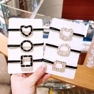 머리 끈 고무줄 검정 두꺼운 팔찌 헤어 밴드 6개 set