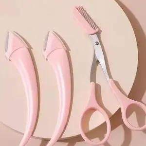 간편한 눈썹 정리 세트 눈썹 칼 눈썹 가위 핑크세트 WE4B1D2