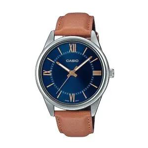 [신세계라이브쇼핑]카시오 MTP-V005L-2B5 남성 라운드 아날로그 가죽 손목 시계