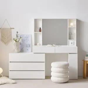 [바로방 가구]세라 확장형 와이드 서랍 수납 콘센트 거울 1000 화장대