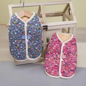 플라워 강아지 융털조끼 S-2XL 레트로 애견겨울패션