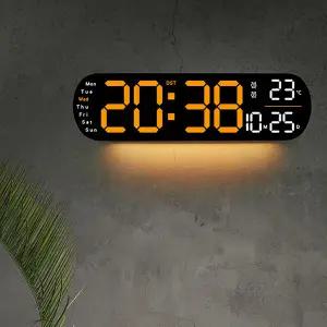 5502 라운딩 LED 벽시계 거실 카페 인테리어 집들이 개업선물 빛센서 날짜 요일 알람 스톱워치 전자벽시계