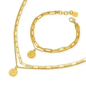 [골드모아]여자 순금 목걸이 팔찌 세트 37.5g [클립 민줄 레이어드]