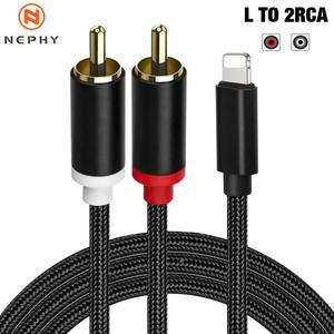 2RCA Y 분배기 케이블 iphone 호환 14 13 12 11 Pro Max X 7 8 Plus SE iOS USB 커넥터 TV 차량용 서브우퍼