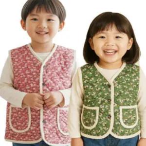 촌캉스 어린이 꽃무늬 조끼 누빔 김장 조끼 어린이 시골 할머니 깔깔이
