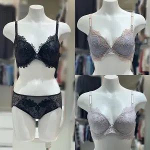 [비비안](BR984A/L 3color)꾸띄르 패치자수 푸쉬업 몰드 브래지어(A∼D컵)/망사팬티 세트