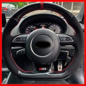 핸드 스티치 자동차 핸들 커버 아우디 S3 A5 A7 RS7 SQ5 S6 S4 2012-2018 용 블랙 스웨이드 인조 가죽