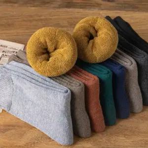 MNPP 남자 여자 정장 캐쥬얼 도톰한 융털 기모 장목 중목 무지 니트 겨울 방한 양말 남녀 공용 5켤레