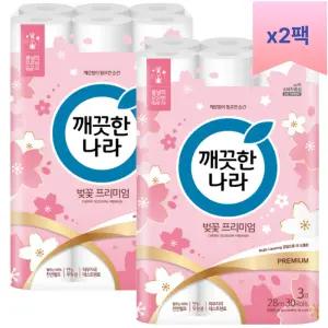 깨끗한나라 벚꽃 화장지 3겹 28MX30롤X2팩