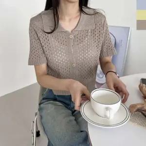 스윗 펀칭 카라반팔 여성 니트가디건 니트가디건