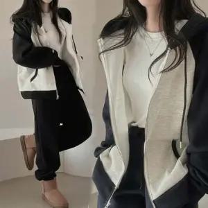 여성 투톤 사계절 집업 후드 조거 세트 1P 운동 셋업 후드집업긴팔세트