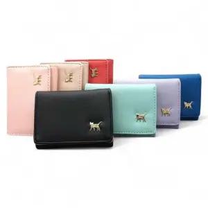 파스텔 7컬러 골드 고양이 여성 반지갑 파스텔 컬러 미니지갑