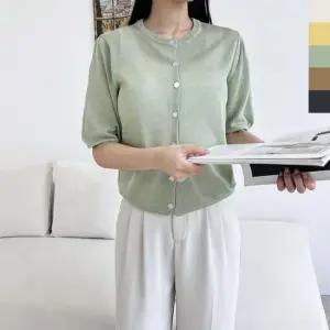 니트가디건 여자 엘르 린넨 퍼프가디건