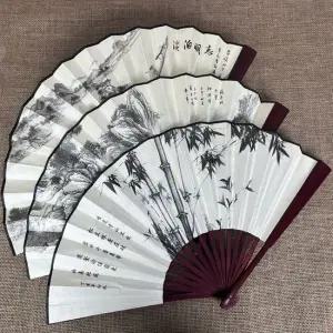 60cm 부채 고급 수묵화 접이식 실크 전통 대형
