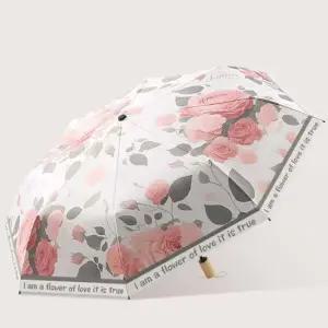 예쁜 접이식 3단 우산 우드 손잡이 양산 플라워 로즈 커플우산