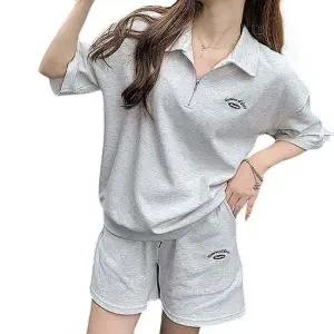 여름트레이닝세트 여자 여름 데일리룩 카라 트레이닝복 세트 츄리닝