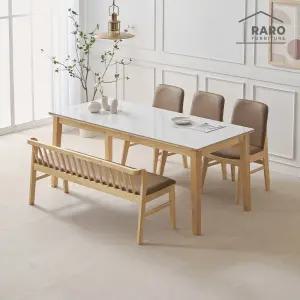 [/착불배송] 루아 1800 유광 포세린 통 세라믹 6인 식탁 세트 (식탁+의자3+등벤