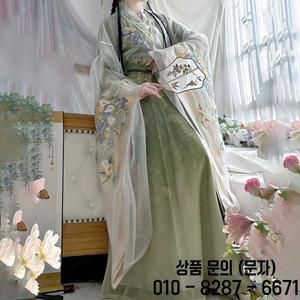 당나라 루 스커트 여성용 꽃무늬 프린트 요정 드레스 우아한 중국 전통 한푸 의상 시크 파티